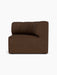 A right-side view of the Eave Seamline Modular Sofa's Concave Corner module in a textured, dark brown Audo Bouclé 07 fabric.
