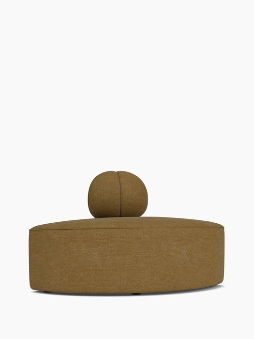 Back view of the Eave Seamline Modular Sofa, 86, Convex, Corner. It shows the curved base and round backrest in brown fabric.