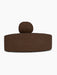 A front-on view of the Eave Seamline Modular Sofa, 86, Convex, Corner module in dark brown bouclé fabric.