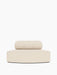Front view of Eave Seamline Modular Sofa, Convex Open Section, in light beige Logan Jasmine fabric on a white background.