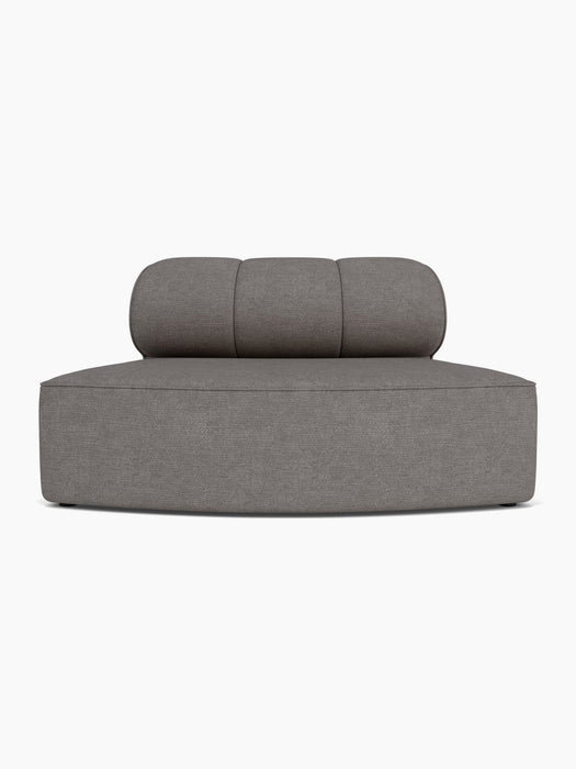 A front-on view of the Eave Seamline Modular Sofa's convex open section in a dark grey bouclé fabric on a white background.