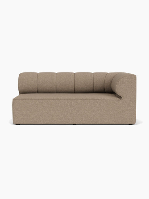 Front view of the Eave Seamline Modular Sofa, Corner 172 Right, upholstered in a textured light brown Logan Flint fabric.