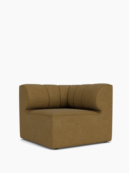 Eave Seamline Modular Sofa, 86, Corner module in textured, mustard upholstery, shown at an angle on a white background.