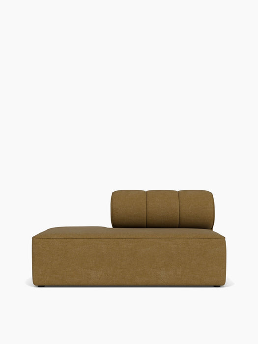 Frontal shot of a single brown fabric Eave Seamline Modular Sofa, 86, Open End module, with a deep seat and a low backrest.