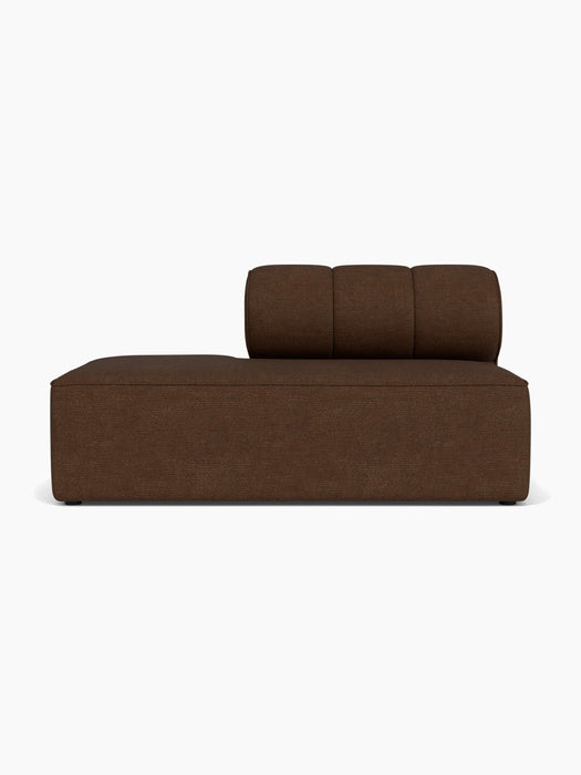 Front view of the Eave Seamline Modular Sofa, 86, Open End Left module in brown Audo Bouclé 07 fabric on a white background.