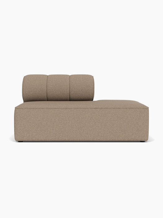 Front view of the Eave Seamline Modular Sofa 86 Open End Right in light brown Logan Flint fabric against a white background.