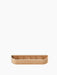 Front view of the Epoch Rack 50 in natural oak. The wall shelf has a minimalist, curved design with five internal pegs.