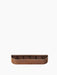Front view of the Epoch Rack 50 in dark stained oak, a wall-mounted shelf with a curved front and five pegs inside.