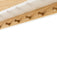 A close-up detail shot of the wooden hooks on a light oak shelf, viewed from below against a clean white background.