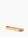 The Epoch Shelf 79 in Natural Oak, a long slender wooden shelf with curved ends, viewed from a high angle