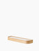 A low-angle shot of the Epoch Shelf 79 in Natural Oak. The long, narrow shelf has rounded ends and a raised wooden border.