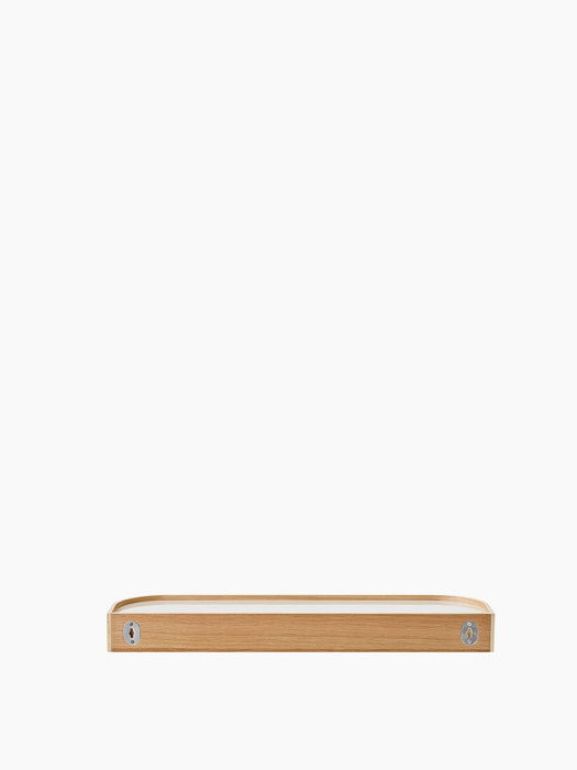 A close-up of the back of the Epoch Shelf 79 in Natural Oak, showing the frame and two keyhole brackets for wall mounting.