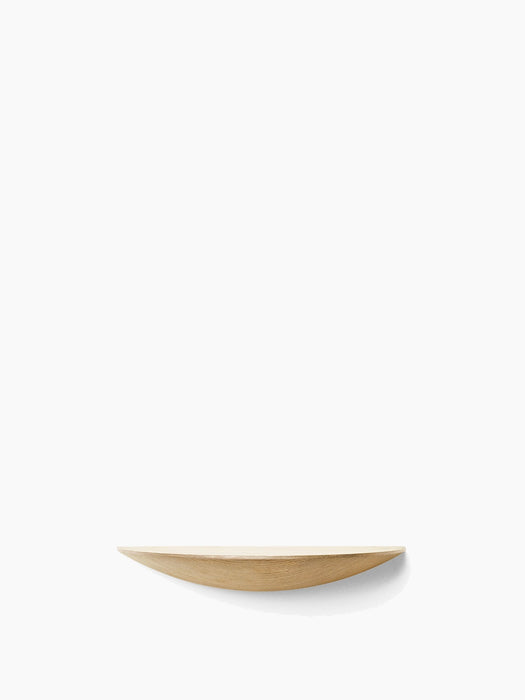A front view of the Gridy Fungi Shelf in medium size, crafted from light ash wood, mounted against a plain white background.