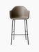 The Harbour Bar Chair, Upholstered, in taupe Dakar leather with a black steel base, shown from the front.