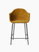 A front view of the Harbour Counter Chair, upholstered in mustard-yellow fabric, with a black powder-coated steel base.