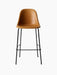 Front view of the Harbour Side Bar Chair, upholstered in tan Dakar leather, on a slender black steel base with a footrest.