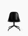 Front view of the Harbour Side Dining Chair, upholstered in black Dakar leather, with a matching black star swivel base.