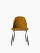 Harbour Side Dining Chair from the front. The seat is upholstered in textured, golden-yellow fabric on a black steel base.