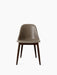 Front view of the Harbour Side Dining Chair, featuring a taupe Dakar leather seat on a dark-stained oak wood base.