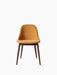 Front view of the Harbour Side Dining Chair in golden velvet with a dark stained oak base, on a white background.