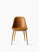 Front view of the Harbour Side Dining Chair with a tan leather upholstered seat and back on a natural oak wooden base.