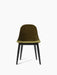 Front view of the Harbour Side Dining Chair with an olive green velvet upholstered shell and four black oak legs.