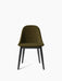 A front view of the Harbour Side Dining Chair with an olive-green upholstered seat and a black painted oak wooden base.