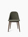 Front view of the Harbour Side Dining Chair with a dark green upholstered seat and dark stained oak wooden base.