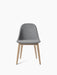 Front view of the Harbour Side Dining Chair with a wooden base, featuring a grey upholstered shell and four natural oak legs.