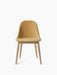 A front view of the Harbour Side Dining Chair with a moss yellow upholstered seat and back, set on a natural oak wooden base.