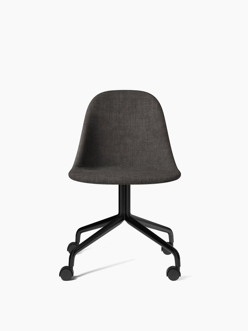 Harbour Side Dining Chair with a dark grey upholstered seat on a black metal four-star swivel base with casters.
