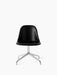 Front view of the Harbour Side Dining Chair with a black Dakar leather shell and a polished aluminium four-star swivel base.