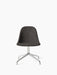 Front view of the Harbour Side Dining Chair with a dark grey upholstered shell and a polished aluminium swivel star base.
