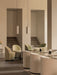 Lounge with Hashira Pendants, Tearoom Club Chairs, Nook Tables & Torso Portable Lamps in a neutral architectural backdrop.
