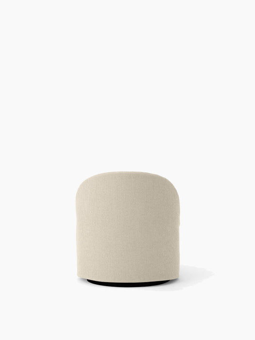 Back view of the Tearoom Lounge Chair with Swivel, upholstered in off-white Logan Jasmine fabric with a recessed swivel base.