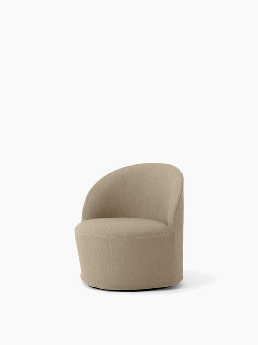Angled view of the Tearoom Lounge Chair with Swivel, shown with its loose cover in textured, sand-coloured Logan fabric.