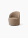 Angled view of the Tearoom Lounge Chair with Swivel, upholstered in light brown Logan Flint fabric on white background.
