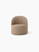 Front view of the Tearoom Lounge Chair with Swivel in Logan Flint, featuring a rounded back and circular upholstered base.