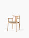 Merkur Dining Chair w/Armrests in natural oak and a light green upholstered seat, angled on a white background.