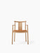 Front view of the Merkur Dining Chair with Armrests in Natural Oak, featuring a tan Dakar 0250 leather upholstered seat.