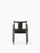 Back view of the Merkur Dining Chair with Armrests in black oak with a textured, brownish Hallingdal 370 upholstered seat.