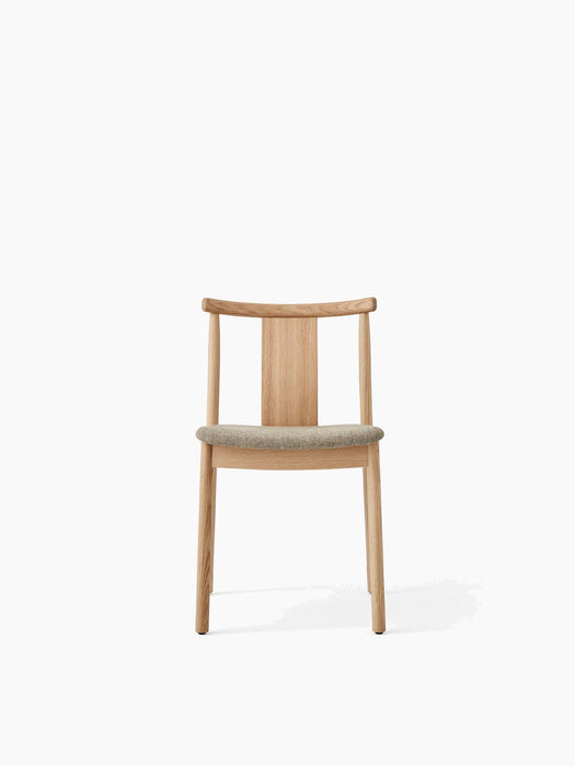 Merkur Dining Chair in natural oak with a light grey upholstered seat, shown from the front against a white background.