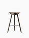 Front view of the ML 42 Counter Stool in smoked oak, with a sculpted seat, three legs, and a stainless steel footrest.