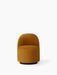 Front view of the Tearoom Club Chair with Swivel Return in mustard-yellow, featuring a low, curved back and a black base.