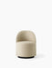 Front view of the Tearoom Club Chair, Swivel w/ Return. The chair is upholstered in light beige fabric on a black base.