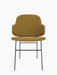 The Penguin Dining Chair, fully upholstered in mustard-yellow ReWool fabric, with a black metal frame, seen from the front.