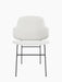 Front view of The Penguin Dining Chair, fully upholstered in light grey textured Hallingdal 65 fabric with black frame.