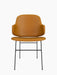 A front view of The Penguin Dining Chair, fully upholstered in tan Dakar 0250 leather, with a slender black steel frame.