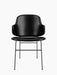 Front view of The Penguin Dining Chair, Fully Upholstered in black Dakar leather with a black powder-coated steel frame.