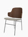 The Penguin Dining Chair with a walnut veneer back, light grey Re-Wool 218 upholstered seat, and a slender black steel frame.